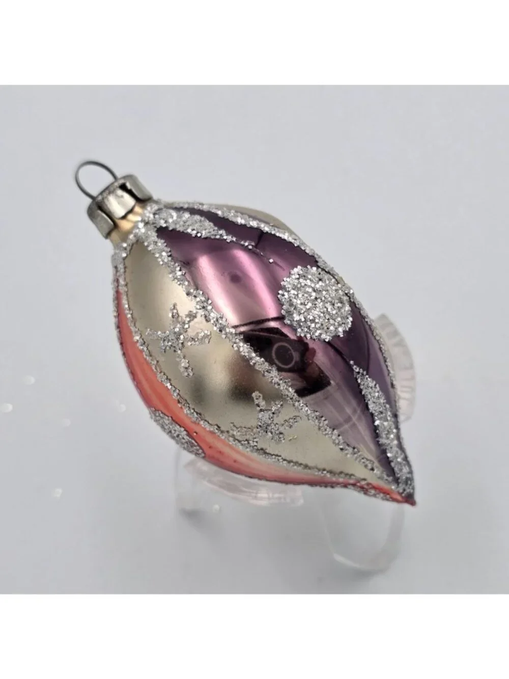 Reflector Indent Glass Ornament Teardrop Stripe Dots Orange Purple Christmas 3